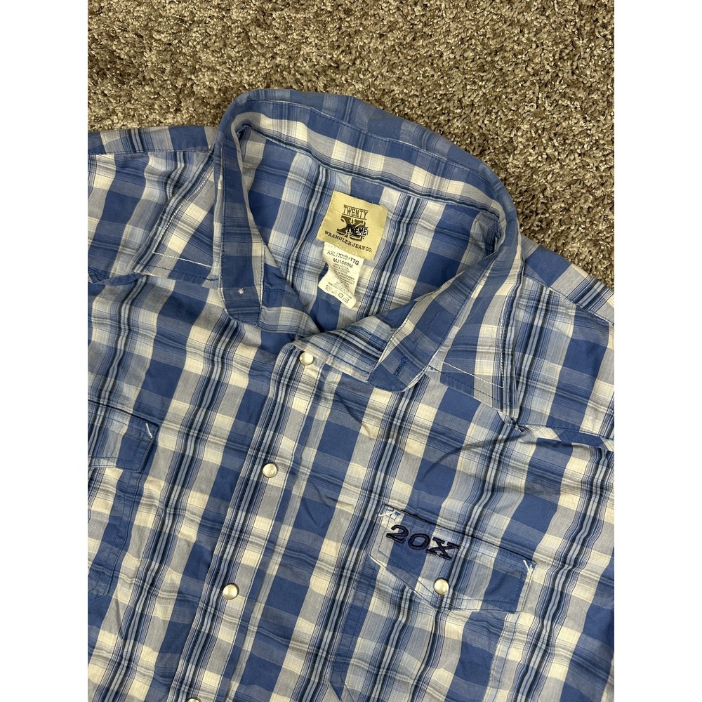 Wrangler Shirt Mens 2XL Blue 20X Western Pearl Snap Long Sleeve Cowboy Farmer